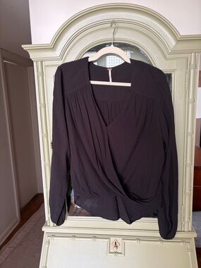 Women's Black Long-Sleeve Wrap Blouse
